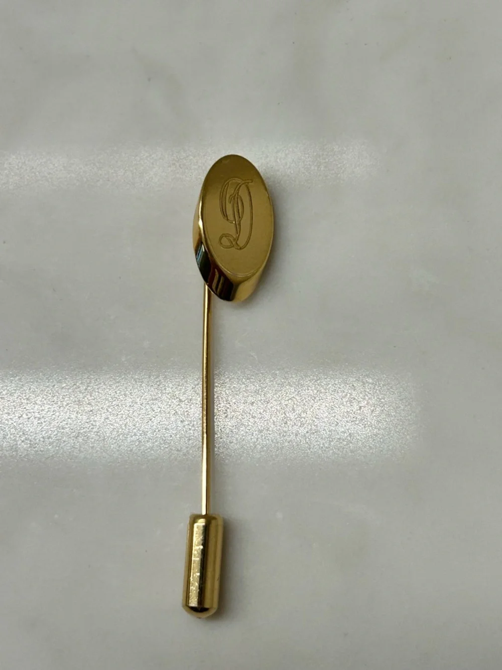 Gold Monogram Stick Pin - Oval Engraved 'D'